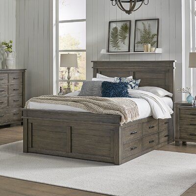 Birch Lane™ Rustic made refined. The Eskew bedroom set is crafted from solid reclaimed pine. Each piece is carefully designed with function and style. This collection embraces a minimalist approach and the perfect shade of sophisticated grays. Functionality is a highlight with ample storage in the solid drawer boxes constructed with ball bearing drawer glides. Available with storage or non-storage bed frames, the Eskew bedroom allows you to create a space that is soothing and transitional with a Captain Bed, Bed With Underbed, Rustic Bed, Farmhouse Bed, Storage Beds, Captains Bed, Storage Platform Bed, Apartment Items, Wood Bedroom Furniture