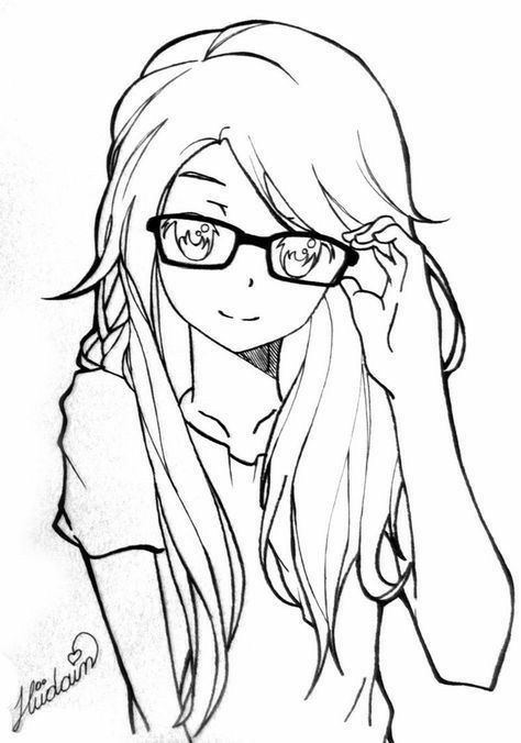 Girl With Glasses, Anime Lineart, 얼굴 드로잉, Drawing Eyes, 얼굴 그리기, Drawing Games, Cartoon Girl Drawing, Anime Drawing, Arte Inspo