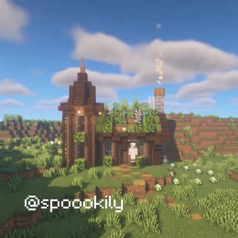 Spoookily - Minecraft Cottage made of Dirt - Aesthetic Minecraft - Minecraft House ideas - Minecraft Building Ideas Minecraft Small Detailed Houses, Small Rustic Minecraft House, Minecraft Cottagecore Farmhouse, Cottagecore Aesthetic Minecraft Farm, Minecraft Dirt House, Dirt Aesthetic, Fairycore Farm Minecraft, Minecraft Farm House, Minecraft Small House