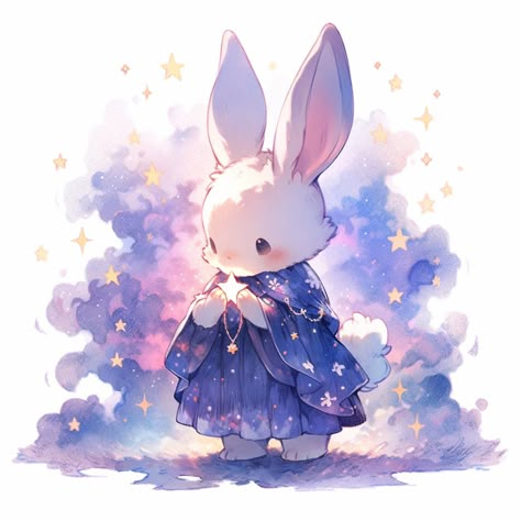 Magical Bunny Art, Kawaii Bunny Art, Kawaii Bunny Drawing, Bunny Wizard, Chibi Animal Drawings, Cute Rabbit Drawing, Fantasy Rabbit, Space Bunnies, Rabbit Drawing