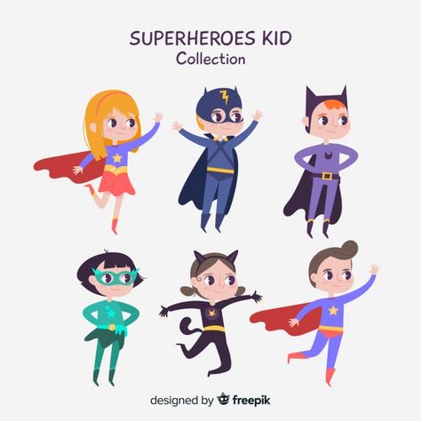 Set of superhero kids Free Vector | Free Vector #Freepik #vector #freekids #freecharacter #freecartoon #freekid Super Hero Couples, Superhero Illustration, Jolly Phonics Activities, Superhero Background, Baby Boy Background, Childrens Art Projects, Drawing Superheroes, Superhero Kids, Comic Book Collection