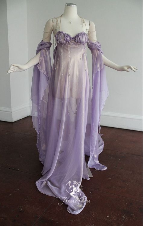 Purple Fantasy Dress, Purple Dress Aesthetic, Royal Purple Dress, Firefly Path, Fairy Gown, Goddess Outfit, Fairy Outfit, Ethereal Dress, Fairytale Fashion