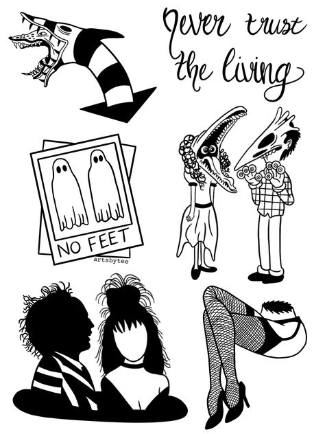 #beetlejuice #tattoos #flashsheet #flashsale #digitalart #ipadart #procreate #horrorart Flash Art Tattoos, Beetlejuice Tattoo, Tim Burton Tattoo, Horror Movie Tattoos, Never Trust The Living, Movie Tattoo, Movie Tattoos, Theme Tattoo, Tattoos Geometric