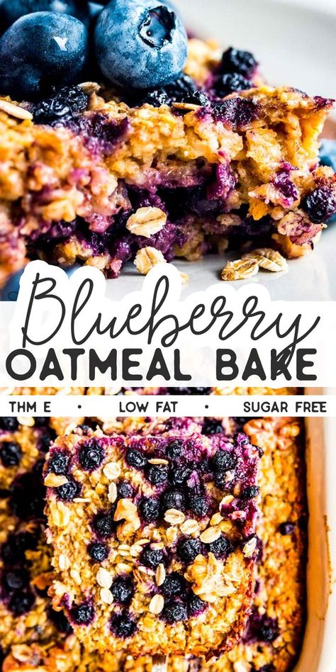 Blueberry Oatmeal Bake | THM E - The Wholesome Recipe Box Breakfast Apps, Healthy Blueberry Oatmeal, Trim Healthy Mama Breakfast, Blueberry Oatmeal Bake, Ww Snacks, Thm E, Oatmeal Bake, What Is Healthy Food, Thm Breakfast