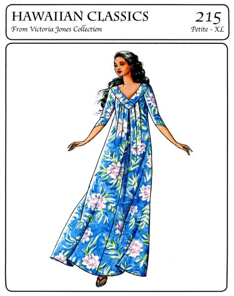 Pullover V-neck Pleated Muumuu Sewing Pattern sizes Petite - XL - Victoria Jones Hawaiian Classics # 215 Long Dress Muumuu Dress Pattern Free, Muumuu Dress Pattern, Hawaiian Dress Pattern, Sewing Dress Pattern, Hawaiian Muumuu, Simplicity Patterns Dresses, Patron Vintage, Muumuu Dress, Sewing Dress