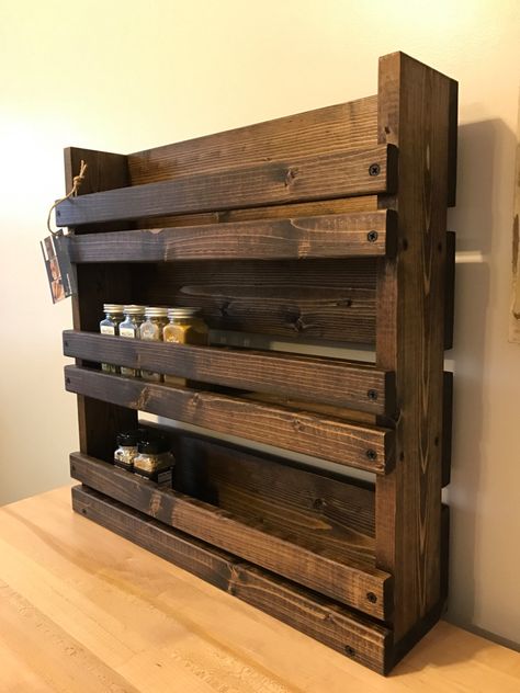 BlackIronWorks — Spice rack, Rustic spice rack with 3 shelves, ... Modern Farmhouse Kitchen Cabinets, Wood Spice Rack, Farmhouse Kitchen Remodel, Diy Rustic Decor, Kitchen Organization Diy, Spice Racks, Farmhouse Kitchen Cabinets, Western Furniture, Diy Kitchen Storage