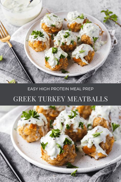 Macro Friendly Turkey Meatballs, Healthy Sauce For Turkey Meatballs, Low Cal Turkey Meatballs, High Protein Turkey Meatballs, High Protein Meatball Recipes, Turkey Greek Meatballs, High Protein Ground Turkey Recipes, High Protein Meatballs, Macro Foods