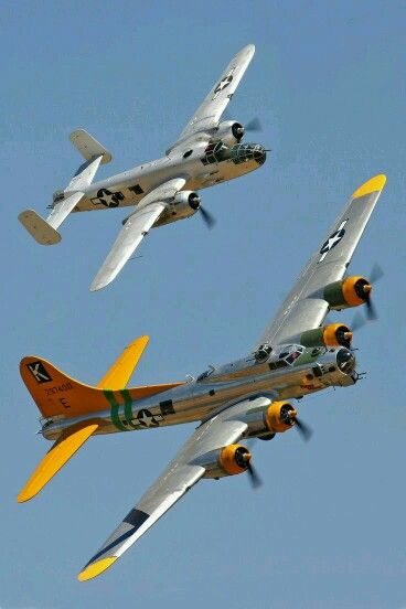 WWII Nostalgia. B25 Mitchell and B17 flying fortress. Wwii Fighter Planes, Wwii Airplane, Old Planes, Flying Fortress, Wwii Fighters, Vintage Instagram, Wwii Plane, Military Airplane, Ww2 Planes