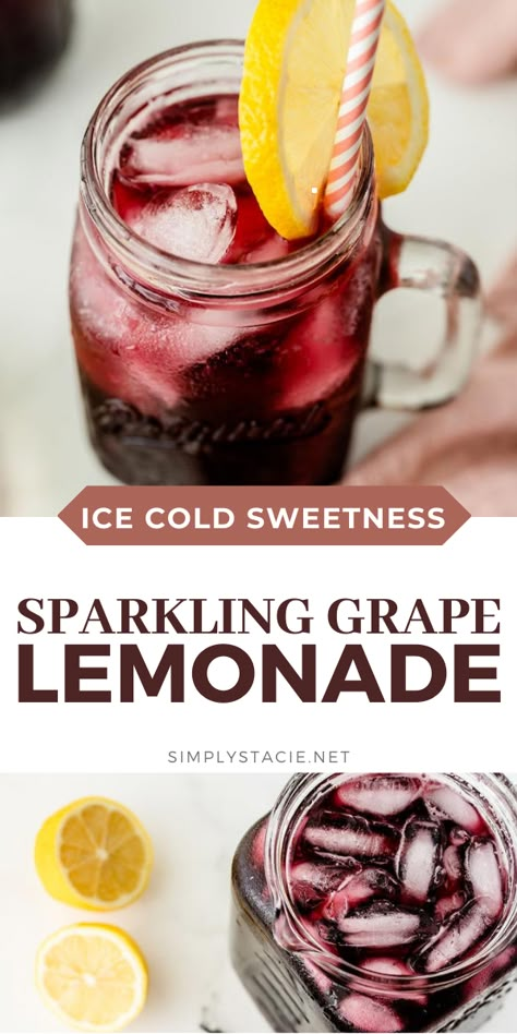 Grape Lemonade Recipe, Grape Punch Recipes, Grape Lemonade, Grape Juice Drinks, Café Kitchen, Grape Juice Recipe, Grape Punch, Fruity Drink Recipes, Sparkling Grape Juice