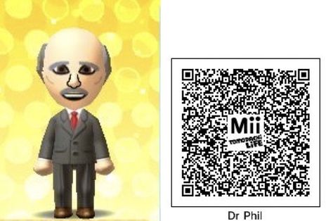 Dr. Phil QR code for Tomodachi Life Funny Tomodachi Life Qr Codes, Tomodatchi Characters Qr, Tomadochi Life Qr Codes, Tomodachi Life Qr Codes Cute, Tomodachi Life Qr Codes Celebrities, Tomodachi Life Qr Codes Funny, Tomodachi Life Qr Codes Male, Mii Qr Codes Tomodachi Life, Tomadochi Life