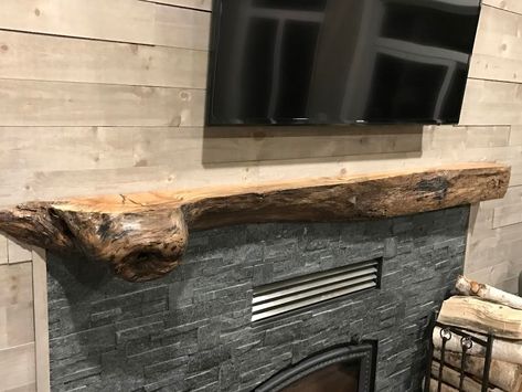 Maple Mantle, Live Edge Mantle, Live Edge Mantel, Stone Fireplace, Fireplace Mantels, Unique Home, Live Edge, Unique Home Decor, Fireplace