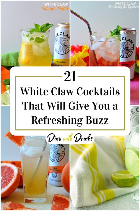 Collage of 4 white claw cocktails. White Claw Cocktails, Summer Mixed Drinks, Sparkling Water Drinks, Vodka Mixed Drinks, Mango Vodka, Disney Cocktails, New Year's Drinks, Vodka Mixes, Cherry Vodka