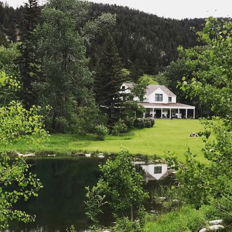 Farmhouse Pond, Montana Ranch House, Montana Farmhouse, Sanctuary Home Decor, Sanctuary Home, Farmhouse Style Lighting, Montana Ranch, Tattoo Plant, Montana Homes