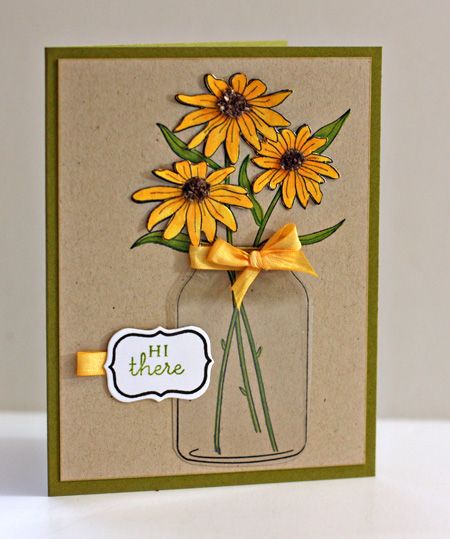 Daisies in Jar Flower Pot Card, Most Beautiful Flower, Mason Jar Cards, Sunflower Cards, Daisy Cards, Mason Jar Crafts Diy, Hello Cards, Papertrey Ink, Birthday Cards Diy