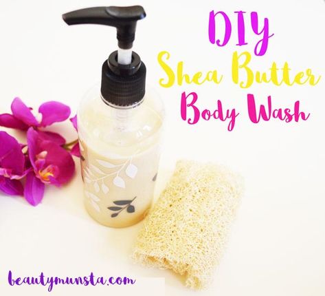 DIY Shea Butter Body Wash Recipe! - beautymunsta - free natural beauty hacks and more! Beard Balm Recipe, Diy Shea Butter, Shea Butter Body Wash, Natural Beauty Hacks, Body Wash Recipe, Tea Tree Body Wash, Shea Butter Face, Honey Body Wash, Shea Butter Recipes