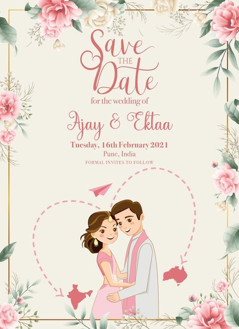 Buy Custom Save the Date E-vite Couples Indian Wedding Invite Illustration Online in India - Etsy Indian Wedding Invite, Wedding Illustration Card, Digital Wedding Invitations Design, Hindu Wedding Invitation Cards, Wedding Card Design Indian, Engagement Invitation Cards, Indian Wedding Invitation Card Design, Hindu Wedding Invitations, Marriage Cards