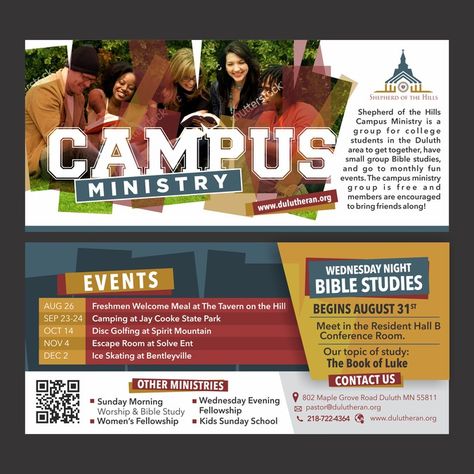 Campus Ministry, Small Group Bible Studies, Advertising Tips, Bible Study Topics, Concert Flyer, Northern Minnesota, Bible Study Group, Flyer Printing, Lutheran Church