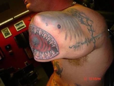 AWESOME!!! Tato 3d, Ephemeral Tattoo, Fishing Tattoo, Polynesian Tattoos, Shark Tattoo, Geometric Tattoos, Shark Tattoos, Tatuaje A Color, Weird Tattoos