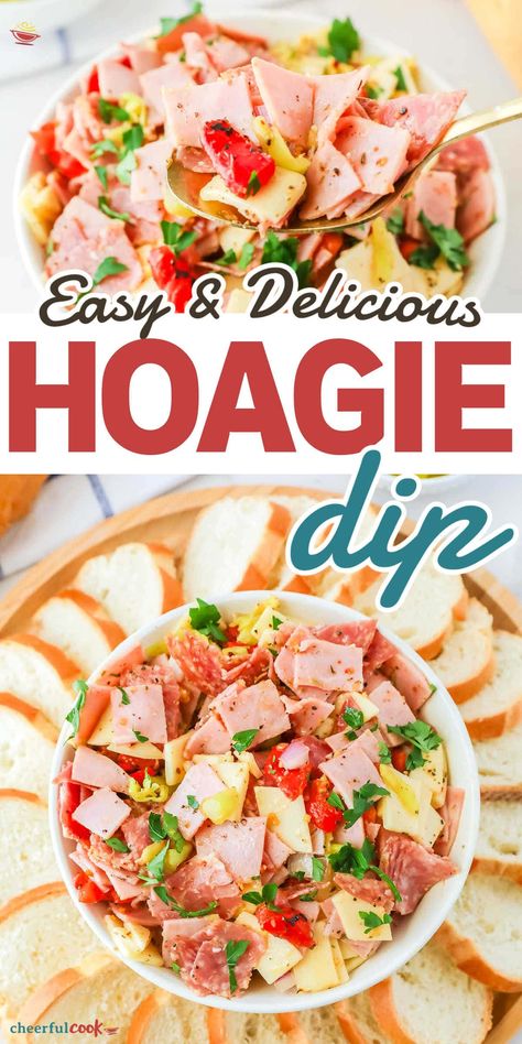 Hoagie Dip Recipe, Tailgating Food Ideas, Italian Hoagie Dip, Hoagie Dip, Italian Hoagie, Sub Sandwich, Party Dip, Meat Appetizers, Delicious Appetizer Recipes