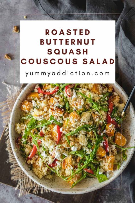 Butternut Squash Couscous Salad, Butternut Squash Couscous, Fall Ingredients, Pearl Couscous Recipes, Butternut Recipes, Butternut Squash Salad, Salad With Feta, Yummy Salads, Squash Salad