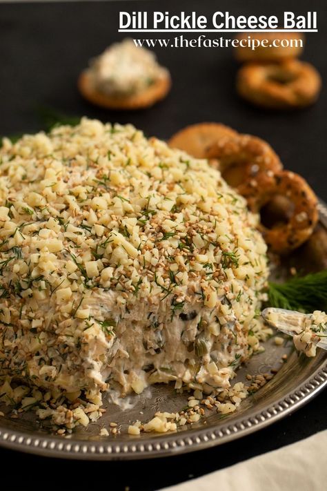 Dill Pickle Cheese Ball, Pickle Cheese Ball, Pickle Appetizers, The Best Appetizers, One Bite Appetizers, Cream Cheese Ball, Dill Pickle Recipe, Superbowl Appetizers, Dill Pickles