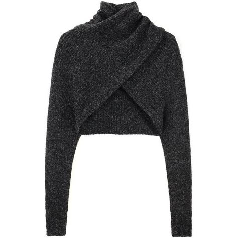 Alexander Wang / Wrapped Turtleneck ($298) ❤ liked on Polyvore featuring tops, sweaters, shirts, jumpers, women, long turtleneck sweater, wrap shirt, cropped cardigan shrug, long wrap sweater and cropped tops Mode Crochet, Wrap Sweater, 가을 패션, Shrug Sweater, Knitting Inspiration, Long Sweaters, Knitting Projects, Alexander Wang, Diy Clothes