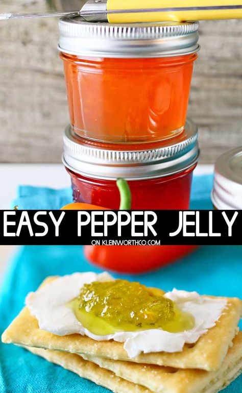 Make your own Simple Pepper Jelly. It's so delicious & only takes a handful of ingredients and a few minutes to make. Add to a cracker and cream cheese. Banana Pepper Jelly, Easy Pepper Jelly, Red Pepper Jelly Recipe, Pepper Jelly Recipe, Pepper Jelly Recipes, Red Pepper Jelly, Hot Pepper Jelly, Jelly Recipe, Pepper Jelly