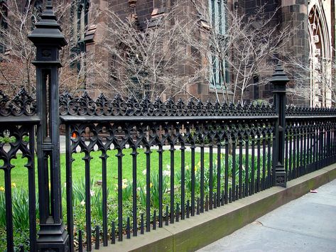 Architectural Iron Company Black Wrought Iron Fence, Wrought Iron Fence Panels, Iron Fence Panels, Wrought Iron Fencing, Iron Fencing, Cast Iron Fence, Wrought Iron Fence, Fence Garden, Wrought Iron Fences