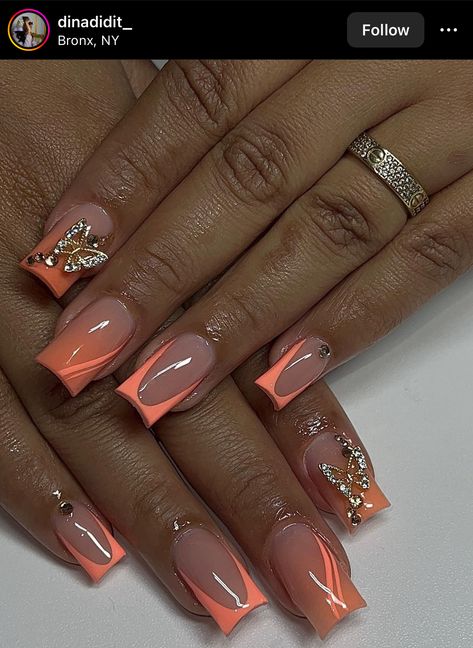 Acrylic Nail Designs Classy, Elegant Touch Nails, Orange Nail Designs, Gel Toe Nails, Acrylic Toe Nails, Gel Nails Diy, Girly Acrylic Nails, Work Nails, Short Square Acrylic Nails