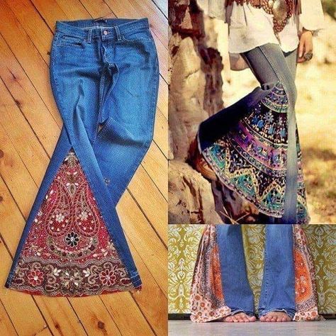 Återvinna Jeans, Vestiti In Jeans, Colorful Clothes, Diy Clothes Refashion, Boho Styl, Diy Jeans, Mode Hippie, Diy Vetement, Bohemian Clothing