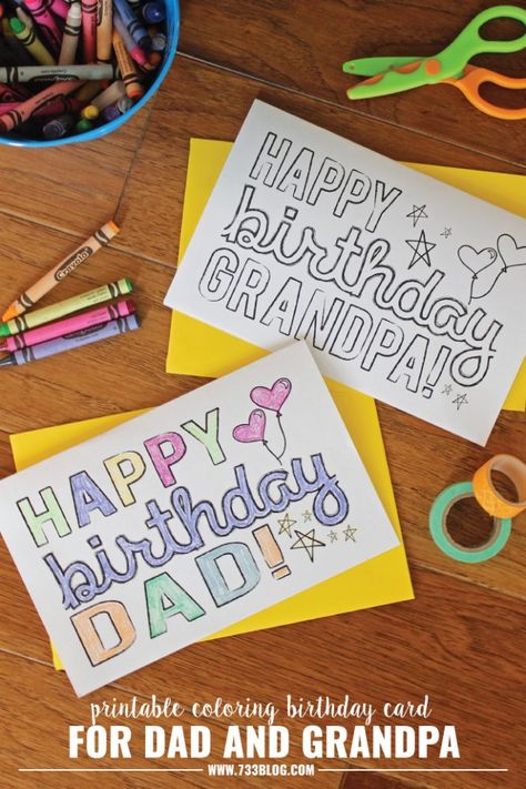 Give Dad or a Grandpa a beautiful DIY card with these free printable Coloring Birthday Cards! Grandpa Printable, Coloring Birthday Cards, Grandpa Birthday Card, Grandpa Card, Happy Birthday Grandpa, Free Printable Birthday Cards, Dad Printable, Grandpa Birthday Gifts, Grandpa Birthday