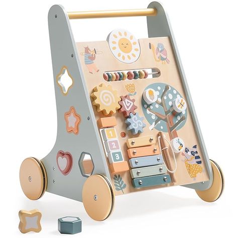 Amazon.com : ROBUD Wooden Baby Walker, Baby Push Walker with Activity Center and Storage for Boys and Girls Learning to Stand and Walk : Baby Baby Push Walker, Wooden Baby Walker, Baby Walkers, Baby's First Step, Walker Toys, Baby Storage, Baby Activity Center, Busy Boards For Toddlers, Push Toys