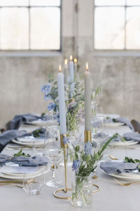 Blue White Weddings, Light Blue Wedding, Blue Themed Wedding, בר מצווה, Dusty Blue Weddings, Blue Bridal, Candle Dinner, Wedding Table Settings, Wedding Mood Board