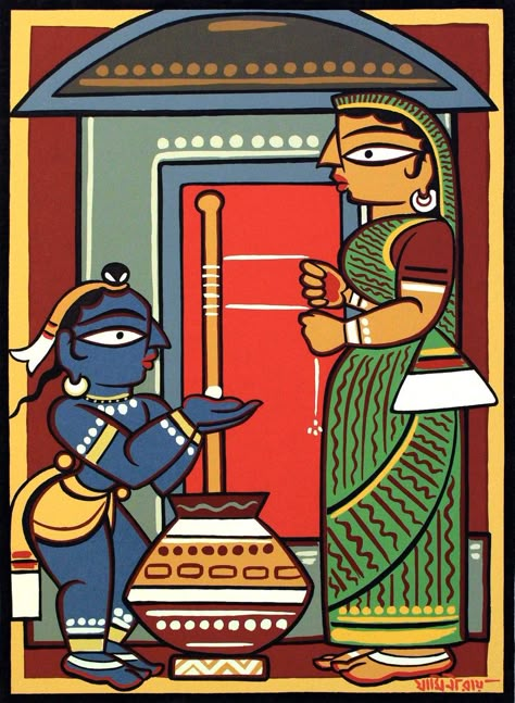 Radha Krishna Paintings, Jamini Roy, Phad Painting, Sketch Creative, Indian Traditional Paintings, Contemporary Folk Art, Indian Miniature, Bengali Art, Kalamkari Painting