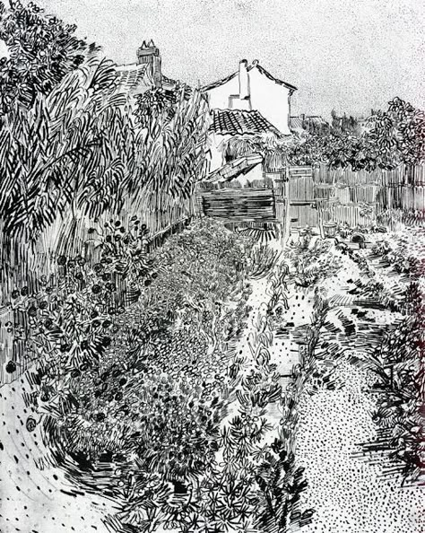 ART & ARTISTS: Vincent van Gogh drawings - part 3 Van Gogh Drawings, Garden With Flowers, Theo Van Gogh, Van Gogh Landscapes, Artist Van Gogh, Vincent Willem Van Gogh, Master Artists, Vincent Van Gogh Art, Berthe Morisot