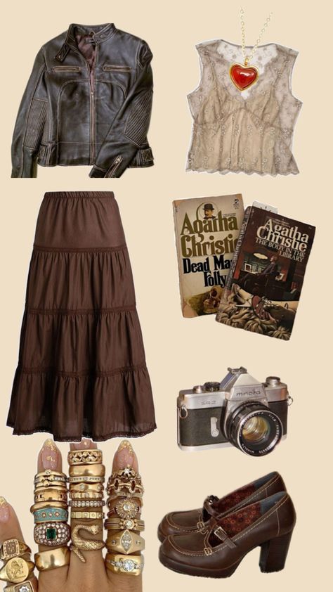 A cute textured white top paired with a brown flow maxi skirt and an oversized dark brown jacket. The fit is accentuated by gold jewelry and a lovely pair of shoes🎵 Brown Maxi Skirt Outfit, Maxi Skirt Outfit Aesthetic, Dark Brown Jacket, Brown Maxi Skirt, Dark Bohemian, Skirt Outfits Aesthetic, Brown Maxi Skirts, Bohemian Outfit, Maxi Skirt Outfit