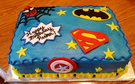 Diy Superhero Cake Easy, Superhero Sheet Cake, Birthday Sheet Cake, Diy Superhero, Marvel Cake, Cakes Inspiration, Birthday Sheet Cakes, Superhero Cake, Cake Easy