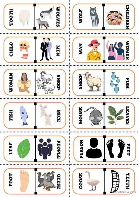 Irregular plural domino grammar flas…: English ESL worksheets pdf & doc Irregular Nouns Plural, Irregular Plurals Worksheet, Irregular Nouns Worksheets, Irregular Plural Nouns Activities, Grammar Flashcards, Noun Games, Irregular Nouns, Plurals Worksheets, Plural Nouns Worksheet