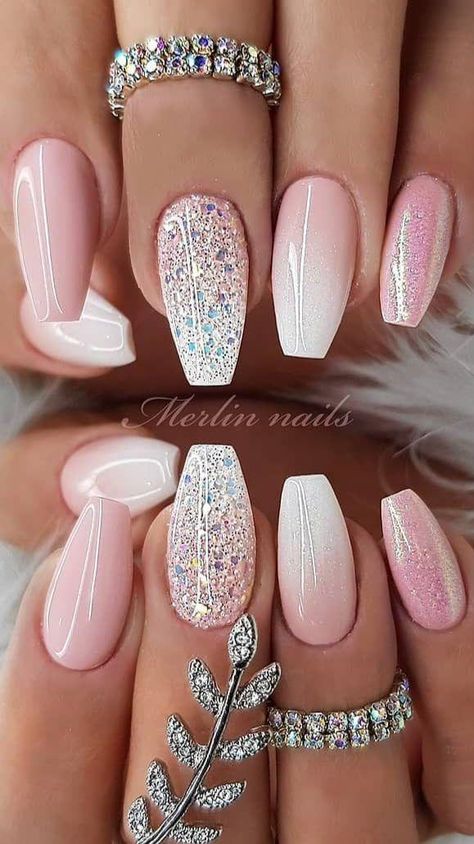 Lily Nails, Turquoise Nails, Wedding Nails Glitter, Valentine Nails, Bride Nails, Nail Designs Glitter, Pink Peony, Elegant Nails, Prom Nails