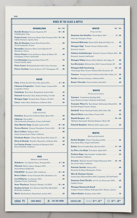 Cassia Menu by Strohl, Inc. Wine List Menu, Resturant Menu, Menu Design Layout, Cafe Signage, Restaurant Card, Wine Chart, Menu Design Inspiration, Cafe Menu Design, Menu Covers