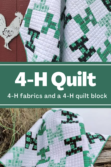 4-H quilt made with 4-H fabrics from JoAnn Plaid Quilt Block Patterns, County Fair Quilt Pattern, 4h Sewing Projects, H Quilt, Ffa Quilt Ideas, 4h Sewing Project Ideas, 4-h Projects For Fair, Ffa Quilts, Stash Buster Quilts