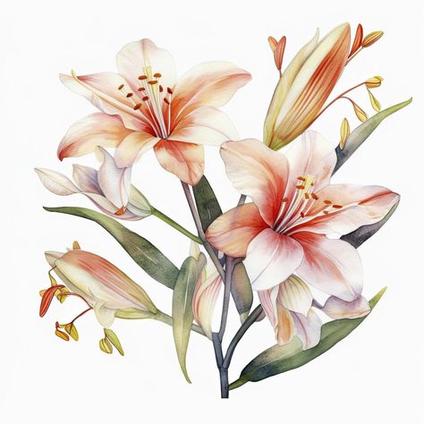 Watercolor Lilies, Leopard Artwork, Watercolor Lily, Modern Watercolor Art, Flowers Water, Pastel White, Watercolor Wildflowers, Botanical Flower Art, Scary Wallpaper