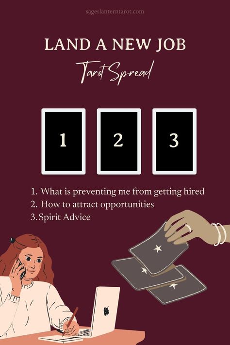 This career tarot spread is perfect when you need an energy boost to find a new job. You can gain insights into what might be causing you not to get hired. If you want to learn more about how to do this tarot spread and get tips and tricks on how to use the tarot to find new job opportunities, read the full article. #jobtarot #careertarot #newjobtarotspread #jobtarotspread #unemploymenttarot #unemploymenttarotspread Job Tarot Spreads Career, Career Reading Tarot, Tarot Spreads Career Life Purpose, Tarot For Career, 12/12 Portal Tarot Spread, Tarot Career Spread, Tarot Spreads For Guidance Career, Career Spread Tarot, New Job Tarot Spread