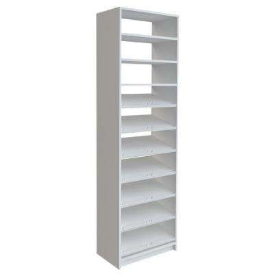 14 in. D x 25.375 in. W x 84 in. H White Shoe Storage Tower Wood Closet System Kit Linen Shelves, Diy Closets, White Shoe Storage, Cosmetic Organization, Shoe Shelf In Closet, Primary Closet, Wood Closet Systems, Wall Mounted Shoe Rack, Wood Shoe Storage