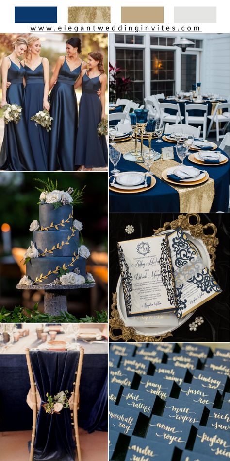 Wedding Trends 2022, Alternative Wedding Theme, Gold Fall Wedding, Navy Blue Wedding Theme, Sapphire Blue Weddings, Fall Wedding Trends, Blue And Gold Wedding, Navy Gold Wedding, 25th Wedding Anniversary Party