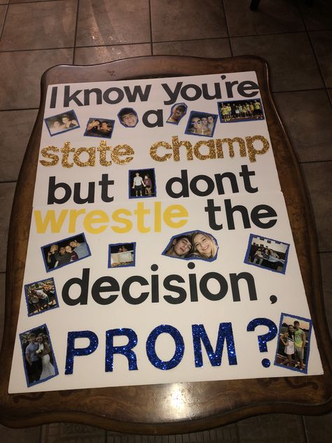 Wrestling state champion promposal Sadie Hawkins Proposals, Creative Prom Proposal Ideas, Sadies Proposal, Sadies Dance, Sadie Hawkins Dance, Cute Hoco Proposals, Formal Proposals, School Dance Ideas, Prom Posters