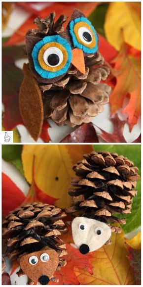 Pine Cone Craft, Pinecone Owls, Pinecone Crafts Kids, Hedgehog Craft, Pine Cone Art, Diy Pinecone, Easy Fall Crafts, Pinecone Ornaments, Cones Crafts