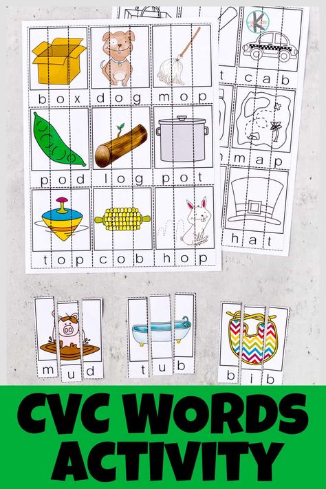 Make learning to read fun with these super cute, cvc word puzzles free printable. Print pdf file and print template in color or black and white to practice building cvc words one sound at a time. These cvc word puzzles are such a fun way to start sounding out words and reading with preschool, pre-k, kindergarten, and first grade students. Use this cvc words activity to make working on phonics skills FUN! Cvc Word Ladders Free, Cvc Word List, Cvc Worksheets Free, Cvc Words Activity, Phonics Puzzles, Cvc Phonics, Homeschool Phonics, Cvc Word Games, Activity For Kindergarten