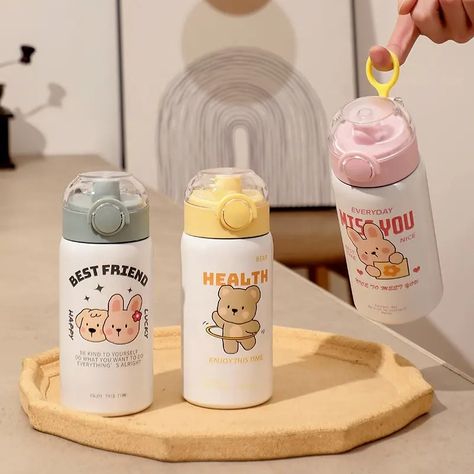 Cartoon Bear Stainless Steel Vacuum Bottle Thermos Mug, Thermos Water Bottle, Healthy Hydration, Bottle Water, Vacuum Bottle, Chocolate Caliente, Thermos Cup, Kids Water Bottle, Cartoon Bear