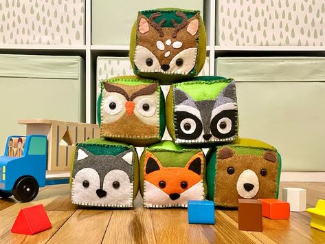 Woodland Animals DIY Felt Soft Blocks Sewing Kit - Etsy Sewing Baby Toys, Felt Blocks, Handmade Toys For Kids, Grandkids Gifts, Felt Sewing Kit, Teaching Hacks, Room Crafts, Boppy Pillow Cover, Woodland Baby Shower Decorations